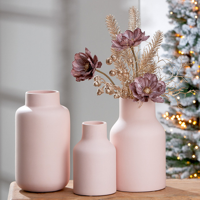 Vaza, CARLOW, Ceramica, Roz mat, 20X12 cm