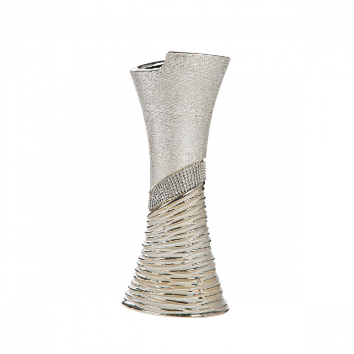 Vază, Ceramică, culoarea șampaniei, culoarea argintie, PU 2, L. 10 cm, l. 12 cm, H 30 cm [2]