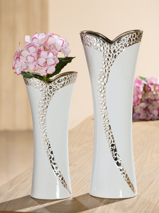 Vaza Cerosa, ceramica, alb auriu, 13x30x8 cm