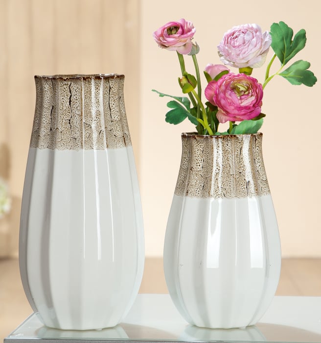 Vaza Chita, ceramica, maro alb, 17x32x17 cm
