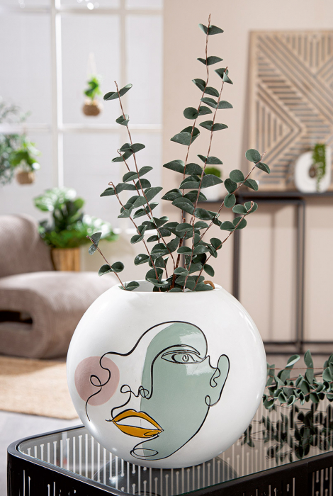 Vază cu bile, rotundă, Voir, Motivul feței, Polyresin, alb, PU 1, H. 21,5 cm, D. 25 cm [4]