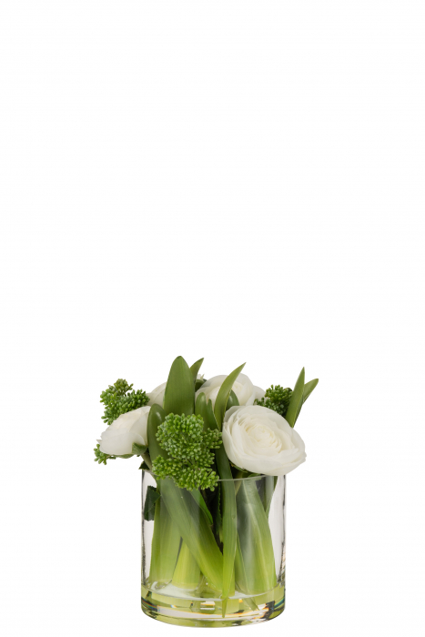Poza Vaza cu flori, Textil, Alb, 18x18x20 cm