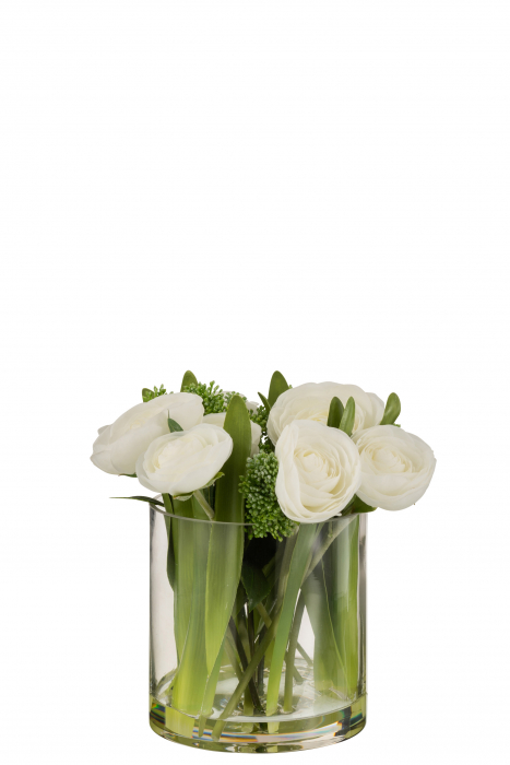 Poza Vaza cu flori artificiale, Textil, Alb, 24x24x26 cm