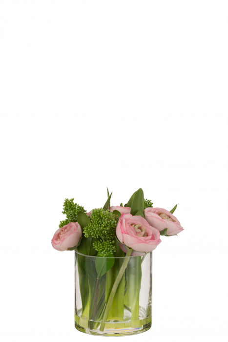Poza Vaza cu flori, Textil, Roz, 21x20x23 cm