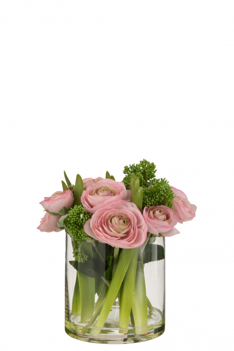 Poza Vaza cu flori artificiale, Textil, Roz, 24x24x26.5 cm