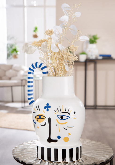 Vază cu mâner, Fira, Motivul feței, Ceramica, alb, PU 1, L. 15 cm, L. 24 cm, H. 36 cm [6]