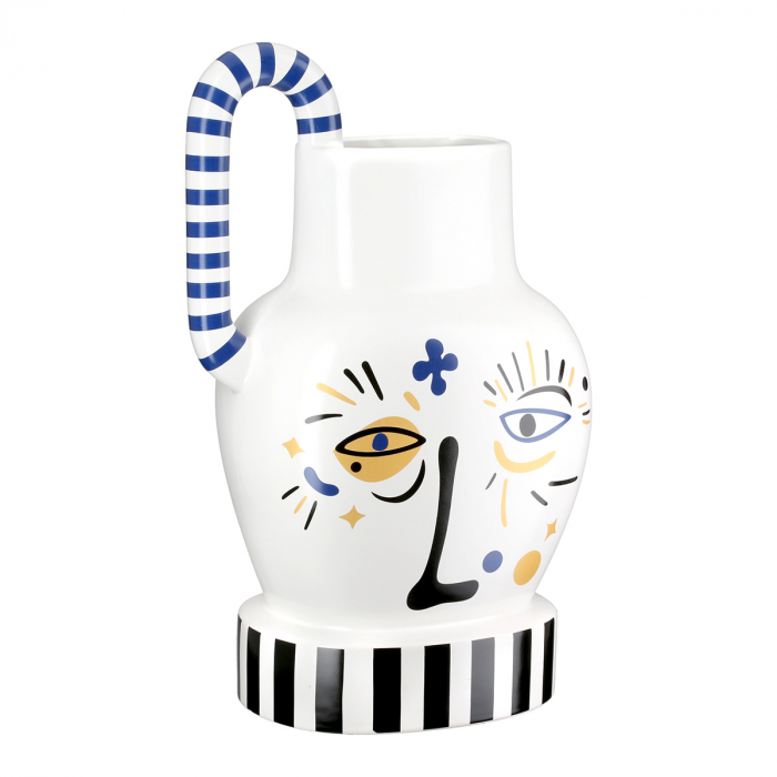 Vază cu mâner, Fira, Motivul feței, Ceramica, alb, PU 1, L. 15 cm, L. 24 cm, H. 36 cm [2]