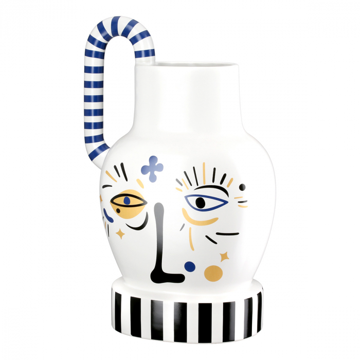 Vază cu mâner, Fira, Motivul feței, Ceramica, alb, PU 1, L. 15 cm, L. 24 cm, H. 36 cm [1]