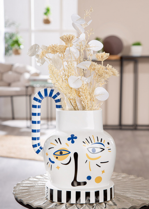 Vaza cu manere, Fira, Motiv fata, Ceramica, alb, PU 1, L. 15 cm, L. 24 cm, H. 23 cm [5]