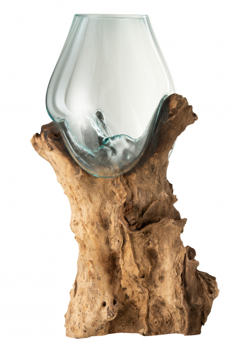 Vaza cu suport, Sticla Lemn, Maro, 32.5x28x65.5 cm Jolipa