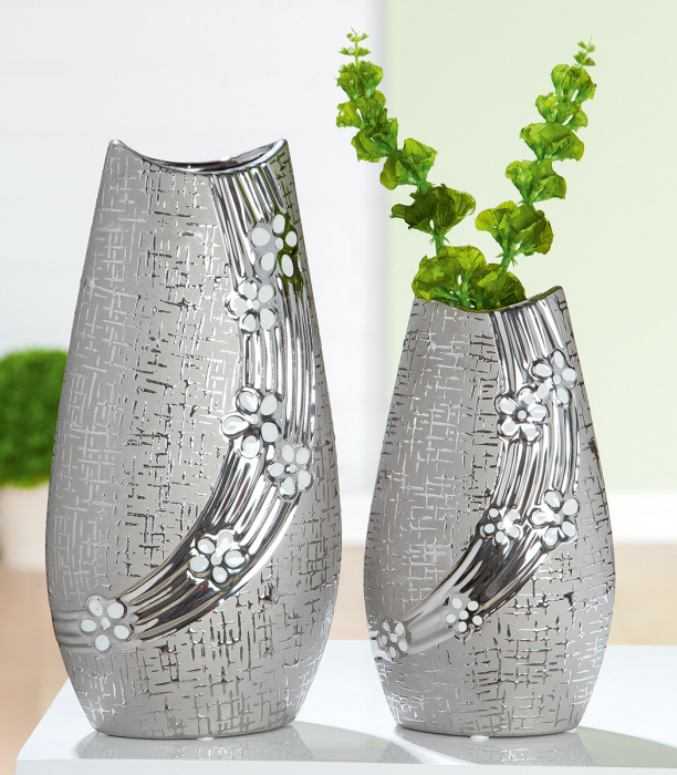 Vaza Daisy, ceramica, argintiu, 17.5x33x9.5 cm