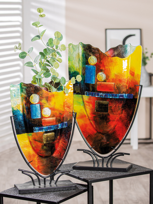 Vaza decorativa Classico, sticla metal, multicolor, 30x49x10.5 cm