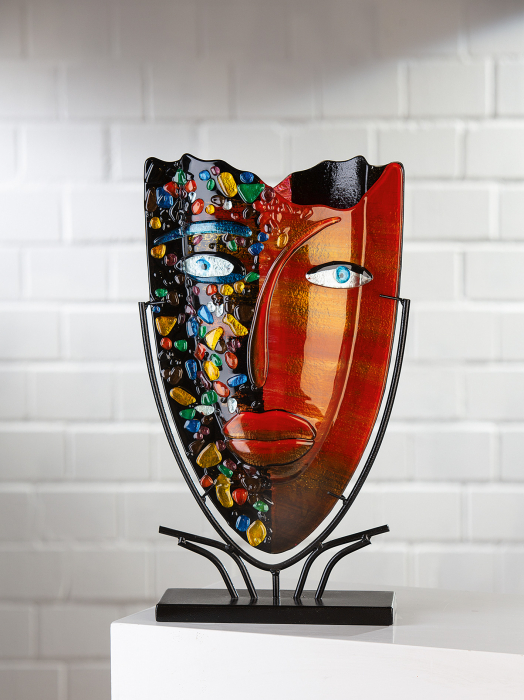 Poza Vaza decorativa Face, Sticla, Multicolor, 30x47x10.5 cm