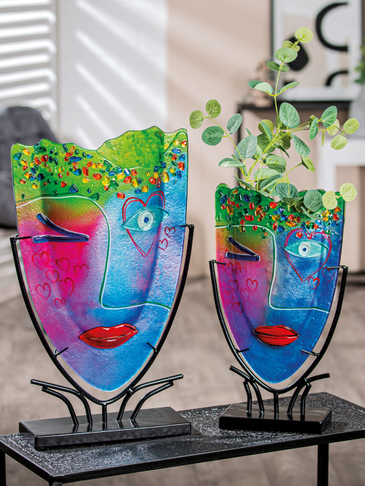 Vaza decorativa Face Twinkle, sticla metal, multicolor, 23x38.5x9.5 cm
