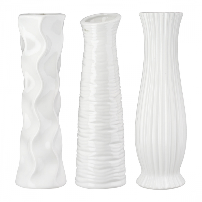 Vaza, Diverso, Ceramica, alba, PU 6, 3 buc. asortate, H. 33,5 cm, D. 9 cm [1]