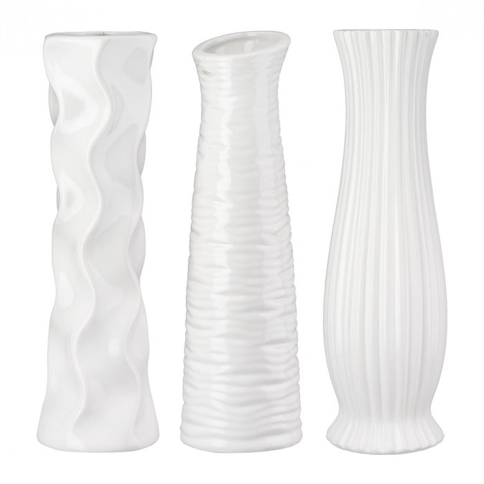 Vaza, Diverso, Ceramica, alba, PU 6, 3 buc. asortate, H. 33,5 cm, D. 9 cm [5]