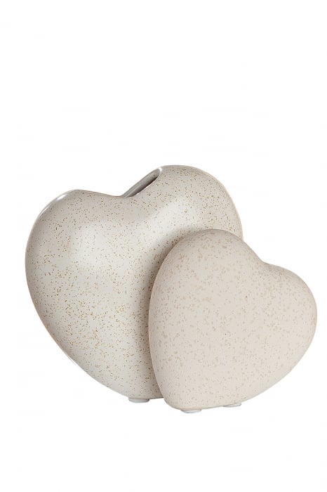 Vaza Double-Heart Cadiz, ceramica, crem, 13,5x7x12 cm