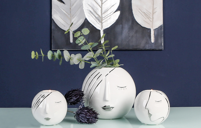 Vaza Face ceramica, alb / argintiu, 19 cm [2]