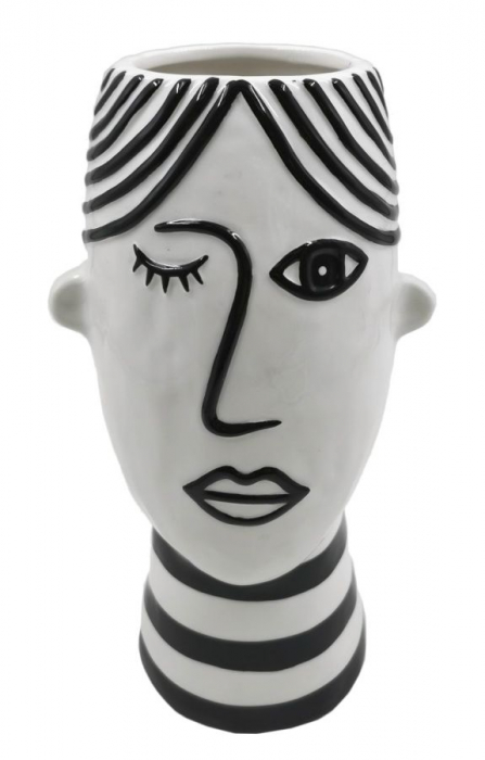 Vaza Face, portelan, alb/negru, 13.2X11.8X26.3 cm [2]
