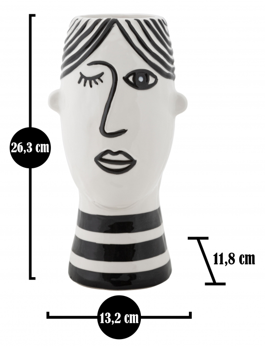 Vaza Face, portelan, alb/negru, 13.2X11.8X26.3 cm [7]
