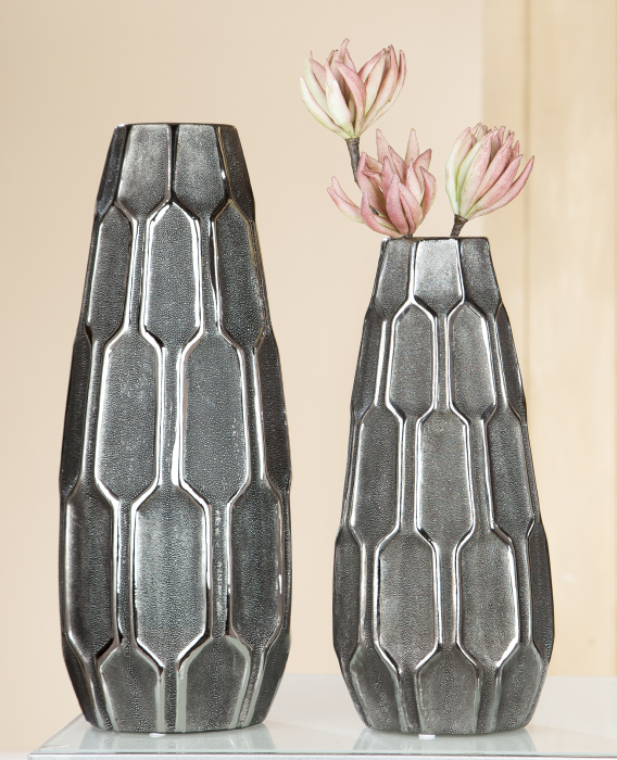Vaza Favo, ceramica, gri argintiu, 13.5x31x13.5 cm