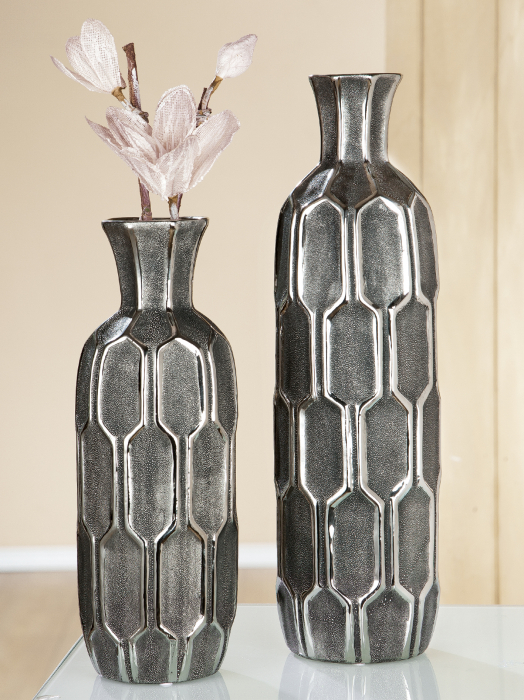 Vaza Favo, ceramica, gri argintiu, 13x36x13 cm