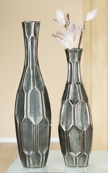 Vaza Favo, ceramica, gri argintiu, 13x50x13 cm