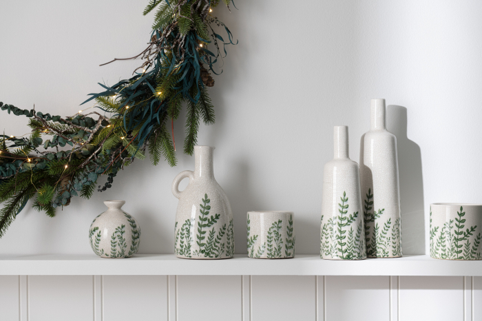 Vază, Ferny, Sticlă/ Gresie, Verde/Alb M, L 11| W 11| H 40 cm [4]