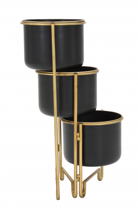 Set 3 ghivece cu suport, Fier, Negru/Auriu, 55x68x22,5 cm [5]