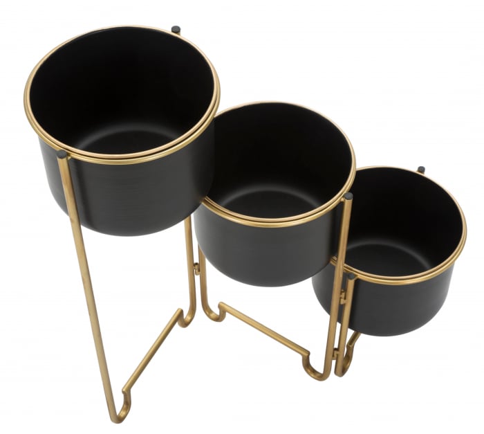 Set 3 ghivece cu suport, Fier, Negru/Auriu, 55x68x22,5 cm [8]