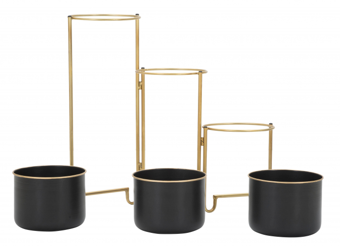 Set 3 ghivece cu suport, Fier, Negru/Auriu, 55x68x22,5 cm [4]