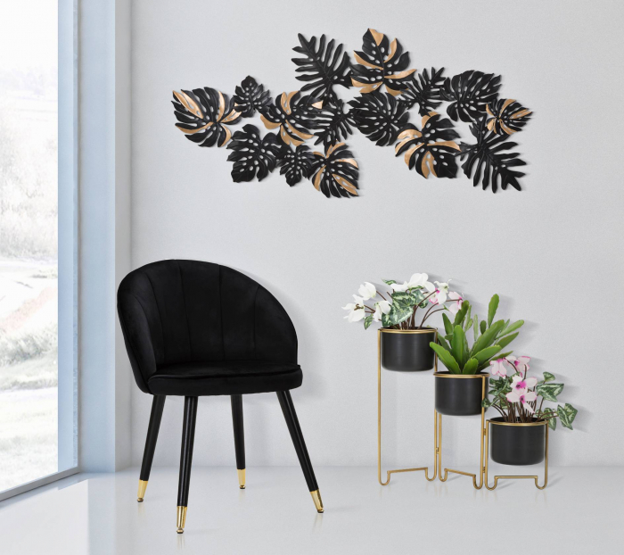 Set 3 ghivece cu suport, Fier, Negru/Auriu, 55x68x22,5 cm [3]