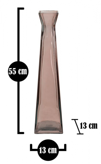 Vaza, florero, piramida sticla reciclata roz cm ø 13x55 (fabricata in Spania) [5]