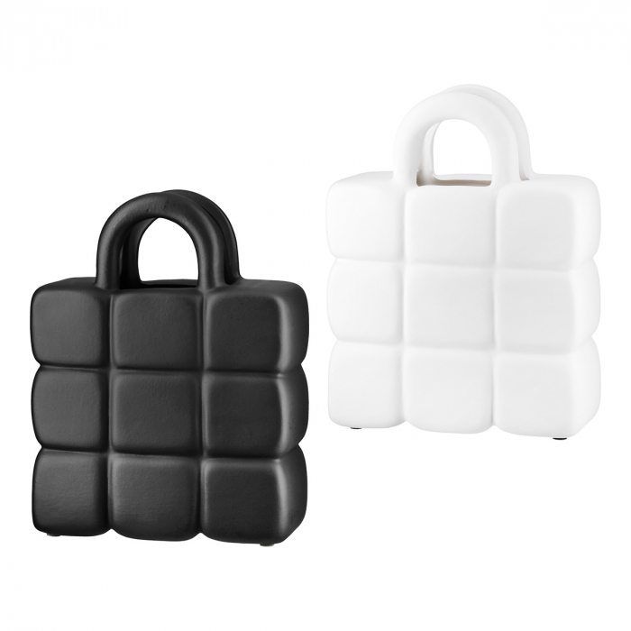Vază, Geanta de mână, Ceramica, negru, alb, PU 2, 2 buc. asortate, L. 10 cm, L. 19 cm, H. 26 cm [1]
