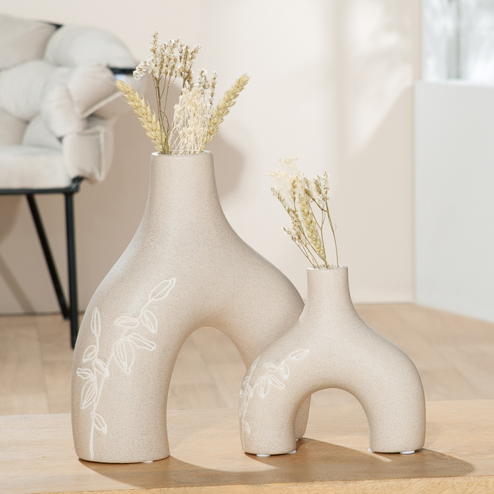 Vaza Ginkgo, ceramica, crem, 15.5x15.7x4.7 cm