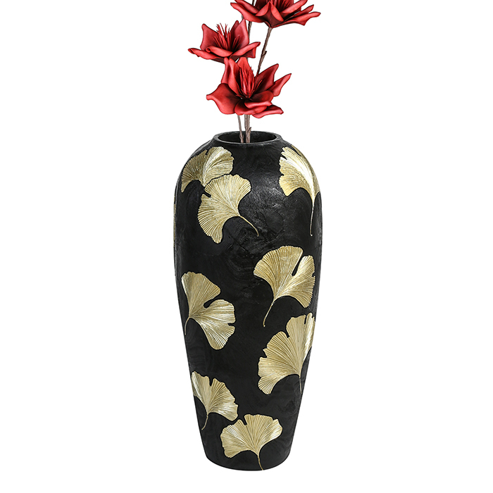 Vaza Ginkgo rasina fibra de sticla, negru auriu, 74 cm