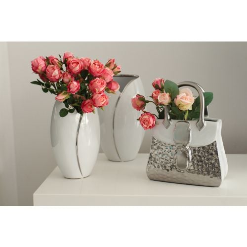 Vaza Handbag Flores, Ceramica, Alb Argintiu, 11x19x25 cm