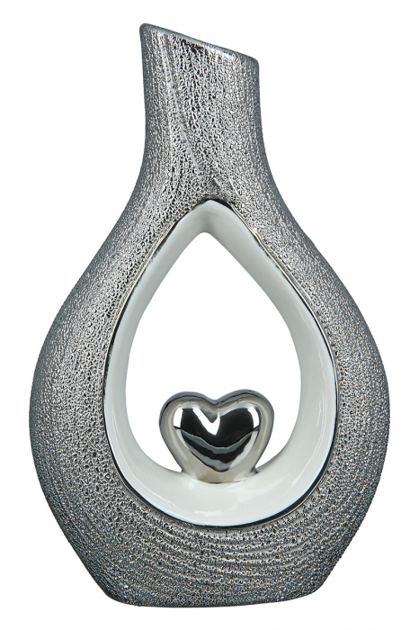Vaza Heart, Portelan, Argintiu Alb, 15.3x25.5x6.8 cm