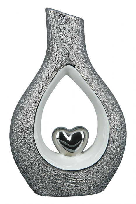 Poza Vaza Heart, Portelan, Argintiu Alb, 15.3x25.5x6.8 cm