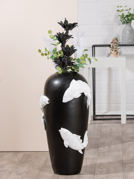Vaza Koi, compozit, negru, 73x35 cm