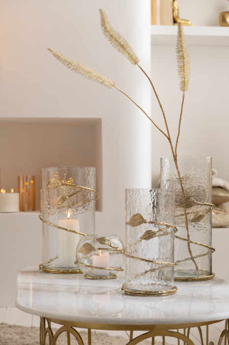 Vază, Leaf Short Sticlă/Fier Transparent/Auriu, L 12.5| W 12.5| H 25 cm [4]