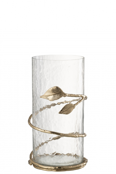 Vază, Leaf Short Sticlă/Fier Transparent/Auriu, L 12.5| W 12.5| H 25 cm [1]