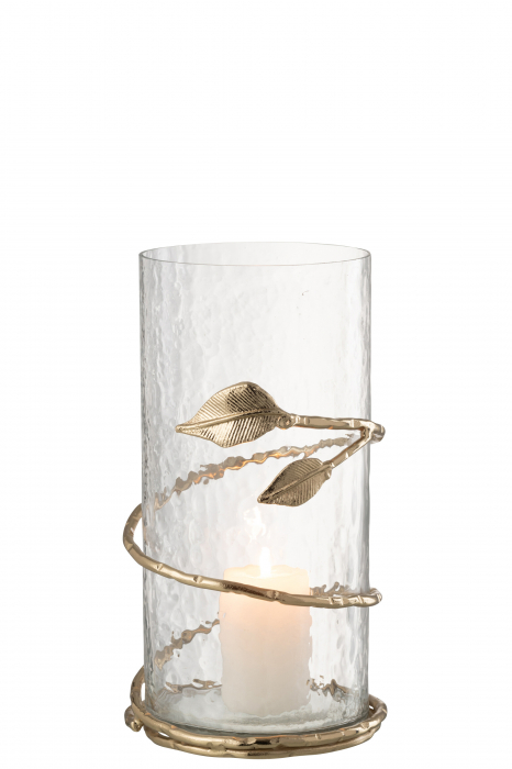 Vază, Leaf Short Sticlă/Fier Transparent/Auriu, L 12.5| W 12.5| H 25 cm [2]