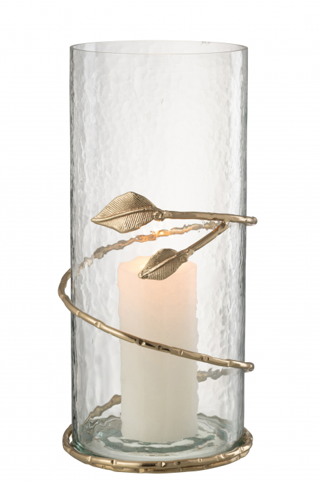 Vază, Leaf Wide Sticlă/Fier Transparent/Auriu, L 15| W 15| H 40 cm [2]