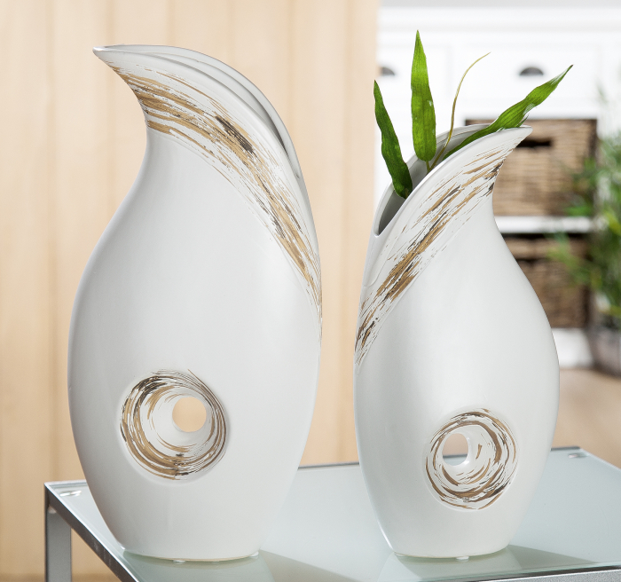 Vaza Linea, ceramica, crem alb, 16X7X30 cm