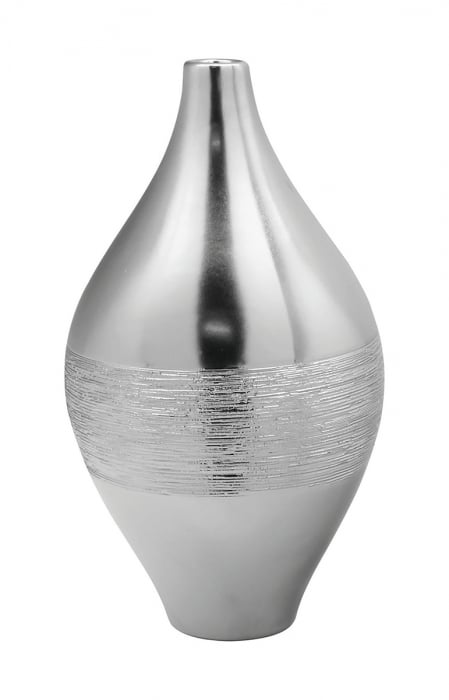 Vaza Mattori, ceramica, argintiu, 12x12x24 cm