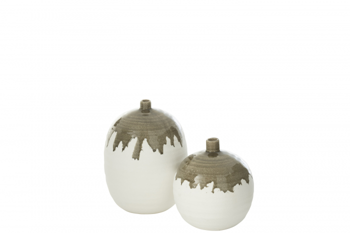 Vază, Olea Sticlă, Oval Verde Masline/Alb, L 23| W 23| H 31 cm [2]