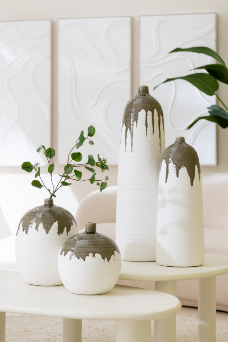 Vază, Olea Sticlă, rotundă, Verde Masline/Alb, L 21.5| W 21.5| H 23.5 cm [4]