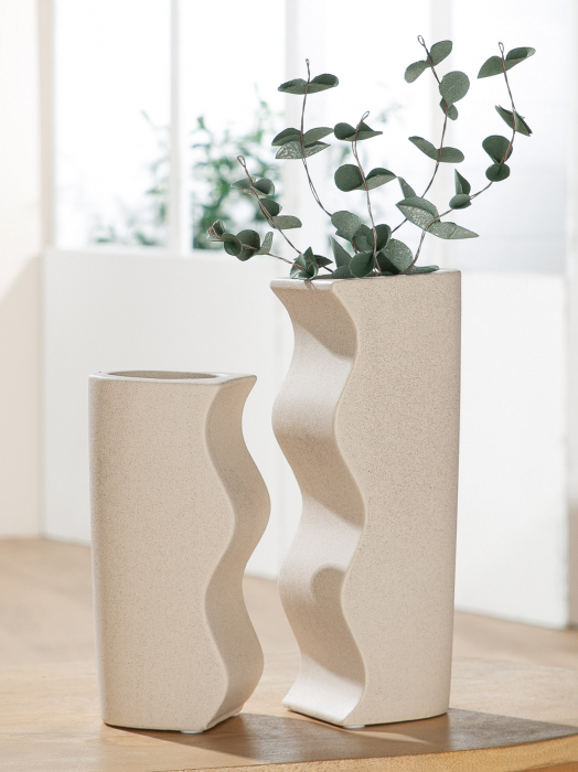 Vaza Onda, ceramica, crem,18.2x25.5x8 cm