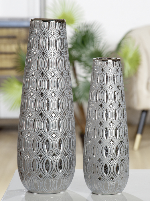 Vaza Ovado, ceramica, gri argintiu, 10x28x10 cm